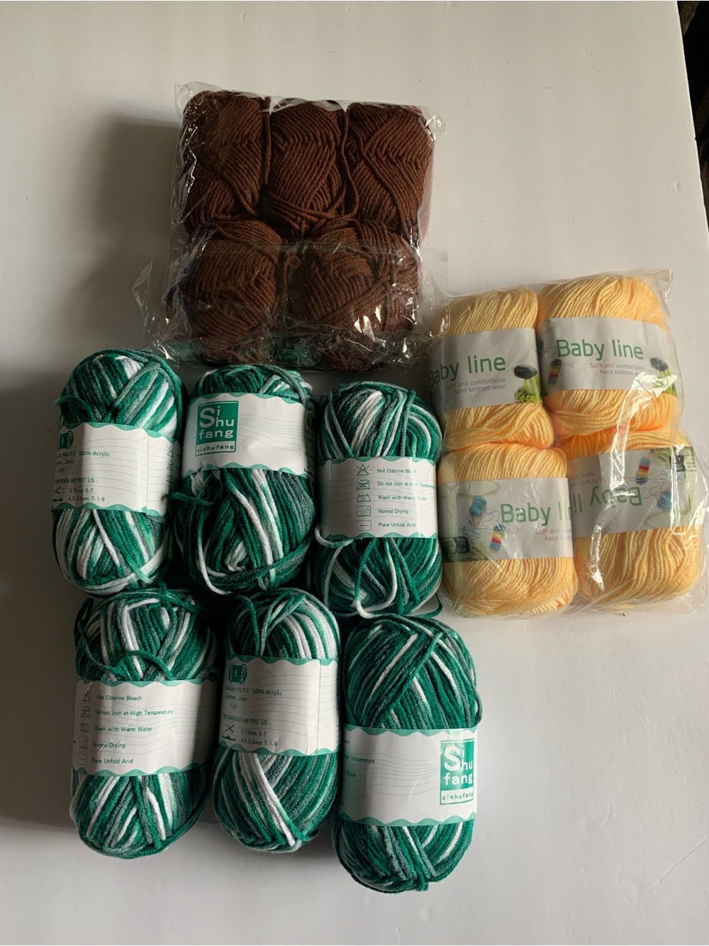 Mixed Yarn Bundle Green/White Variegated, Yellow & Brown